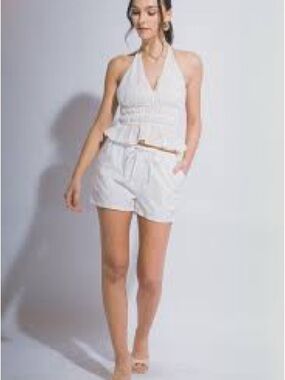NWT Love Tree White Eyelet Halter Top & Shorts Set- Size M